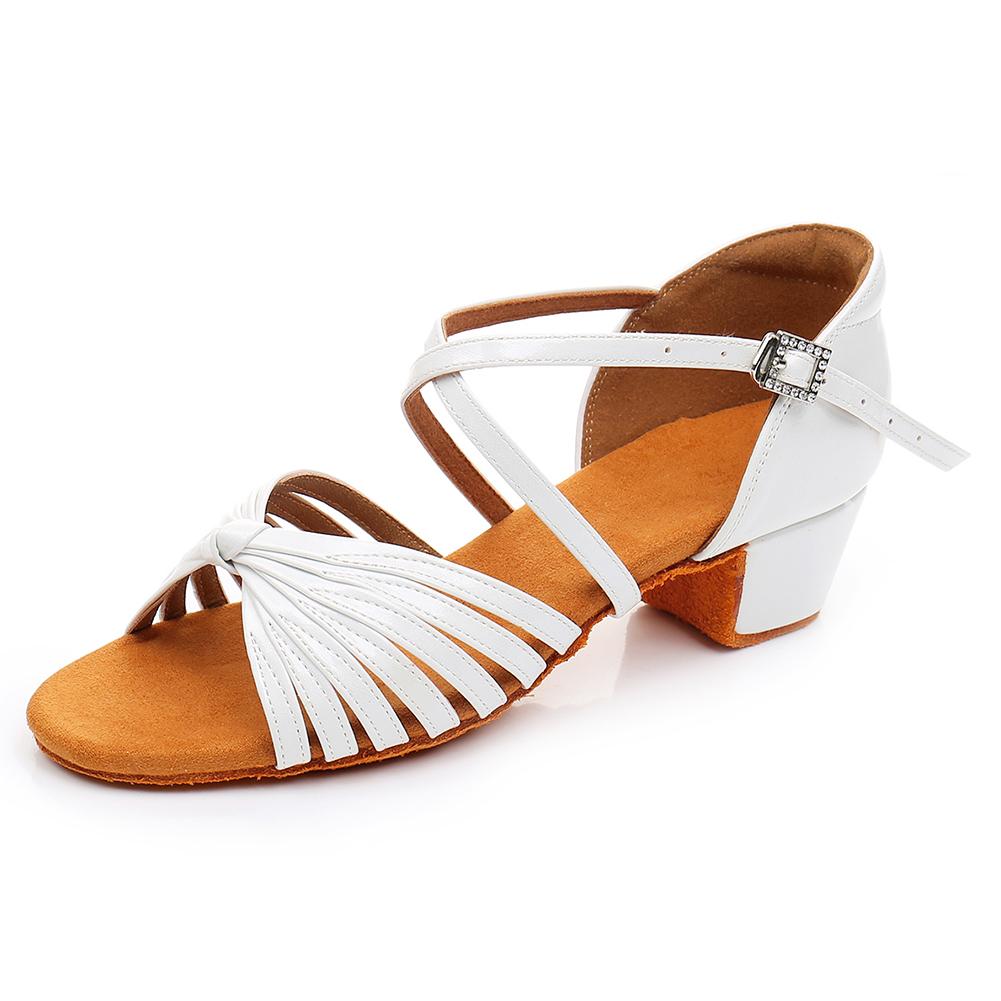 Women Girls Child Latin Dance Shoes Low-heeled Salsa Ballroom Tango Shoes Soft Sole 3.5CM Heel