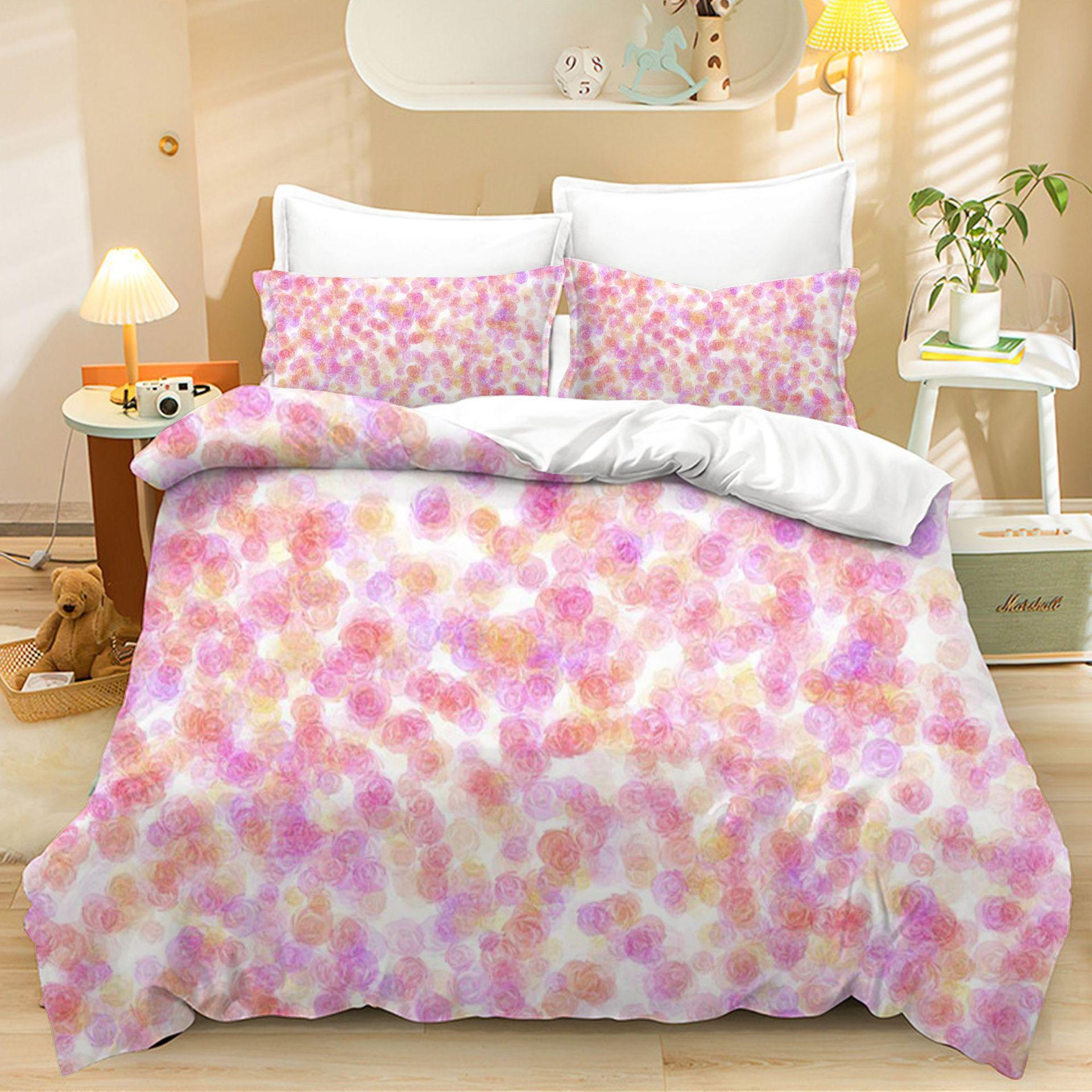 

Home Textile Three-Piece Pink Rose Cartoon Digital Printing Quilt Pillowcase Bedding 90 * 200 two-piece set