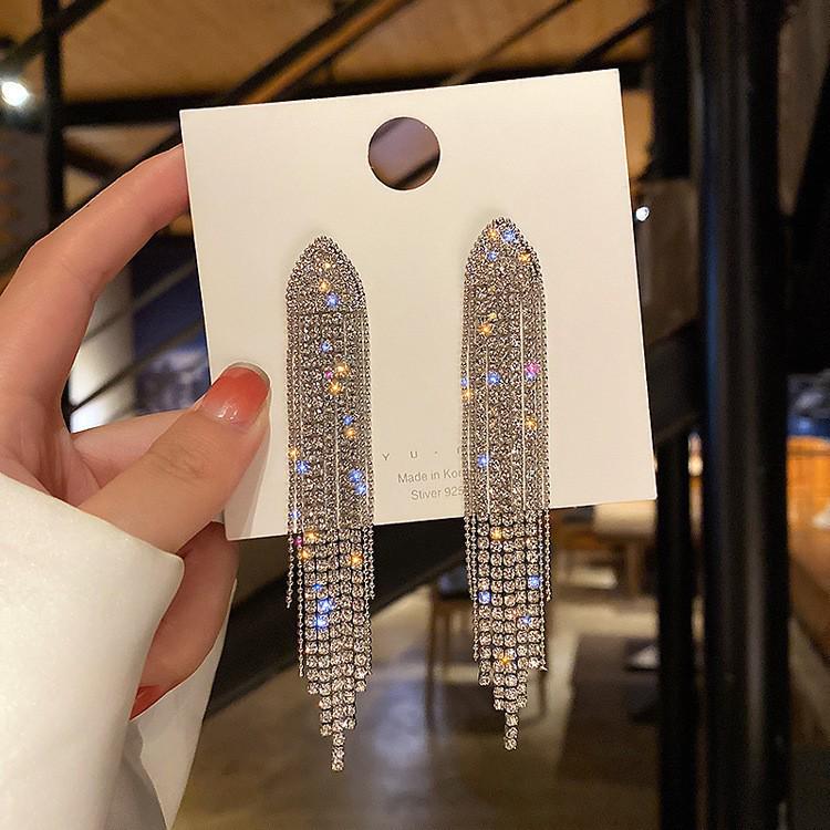 Diamond Inlaid Tassel Earrings - Silver Needle, High-End Court Style