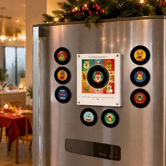 Vintage Style Desk Accessory Programmable Vinyl Record Player Fridge Magnet with 9 NFC Music Records, Retro Aesthetic Magnetic Office Atmosphere Decor