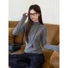 Miu Style Polka Dot Ruffle Long Sleeve Women's T-Shirt - Slim Fit, Half-High Neck, Perfect for Autumn/Winter.