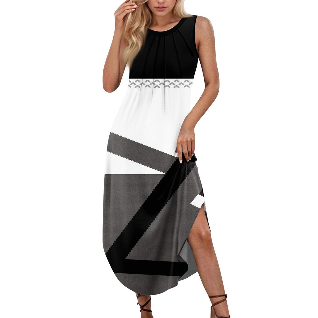 Women's Summer Casual U Neck Printed Sleeveless Dresses
