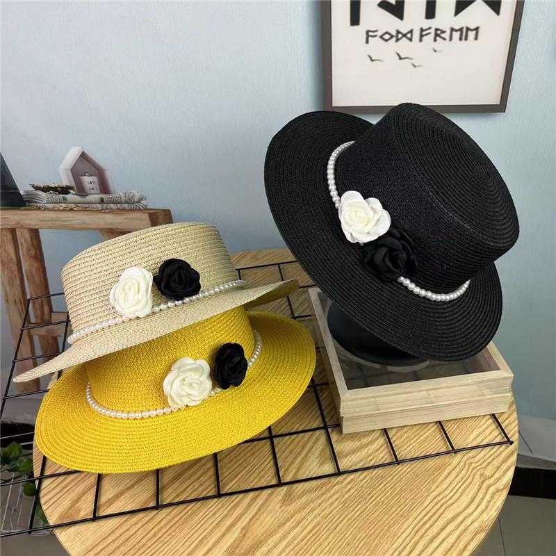 Xiaoxiangfeng flat top elegant straw hat women's spring and summer new beach hat flat brim sun protection wide edge shading versatile top hat tide