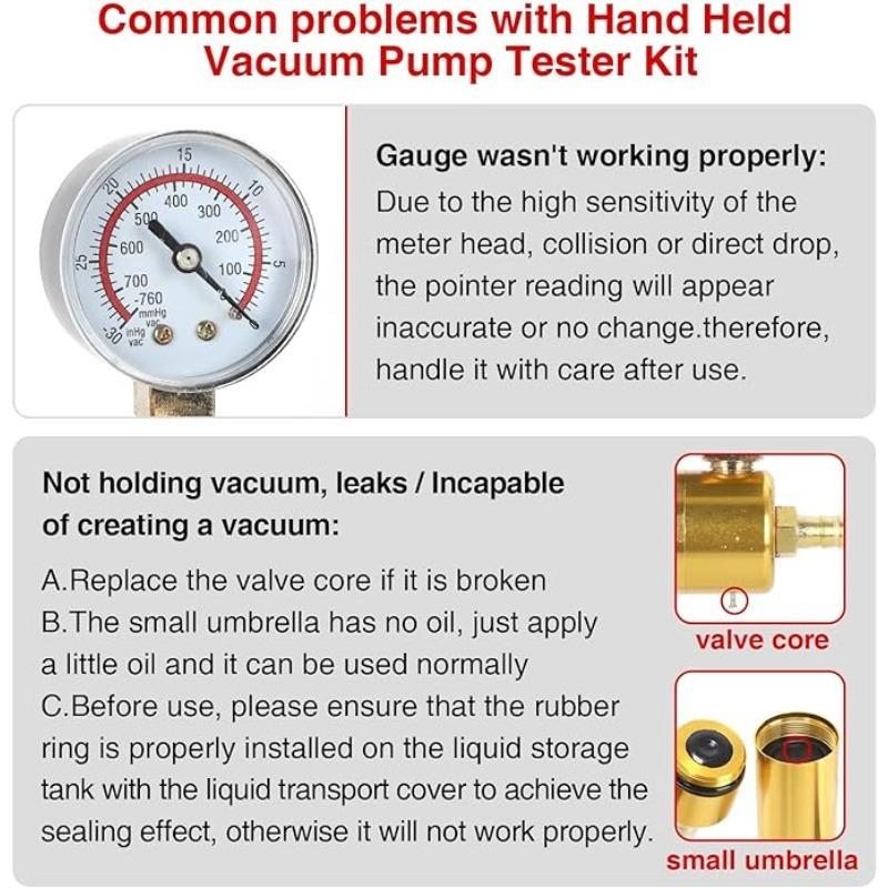 Multifunctional Car Vacuum Pump Tester, Handbrake Fluid Discharge Tool, 0~30inHg 0~760mmHg (kPa)Can Easily Empty The Car Brake,Universally.