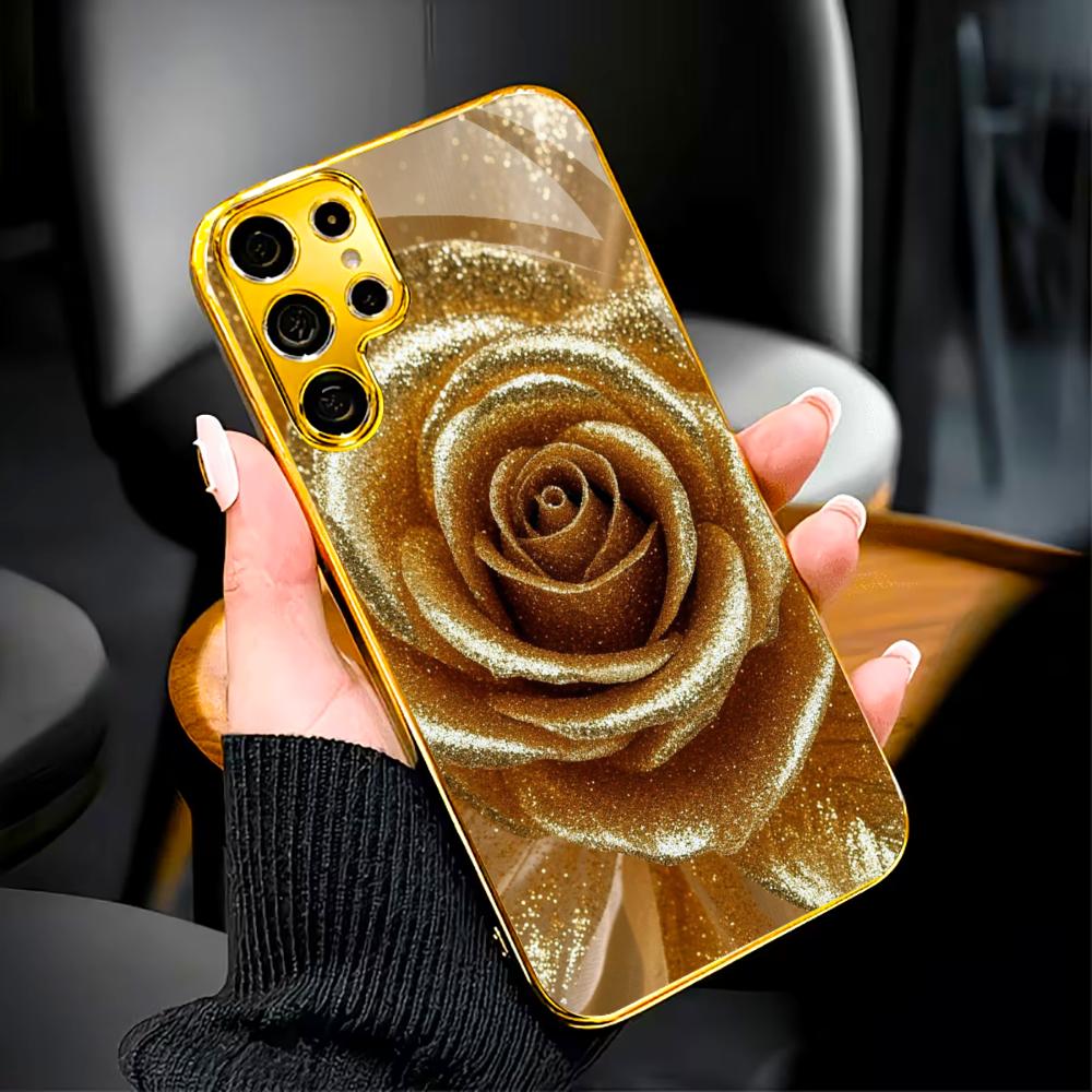Golden Flower Pattern Phone Case for Samsung Galaxy S26 S25 S24 S23 S22 S21 FE Ultra Plus Back Cover