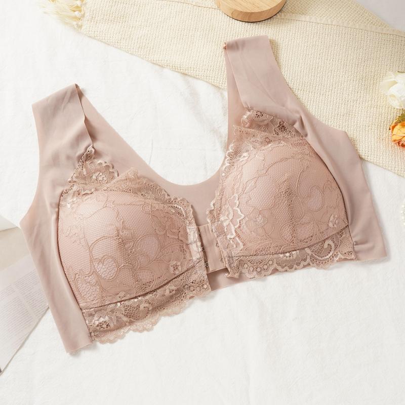 

Беспроводные бюстгальтеры для женщин с подкладкой, бюстгальтер с застежкой спереди, удобное и дышащее модное кружевное нижнее белье для повседневной носки 2XL коричневый