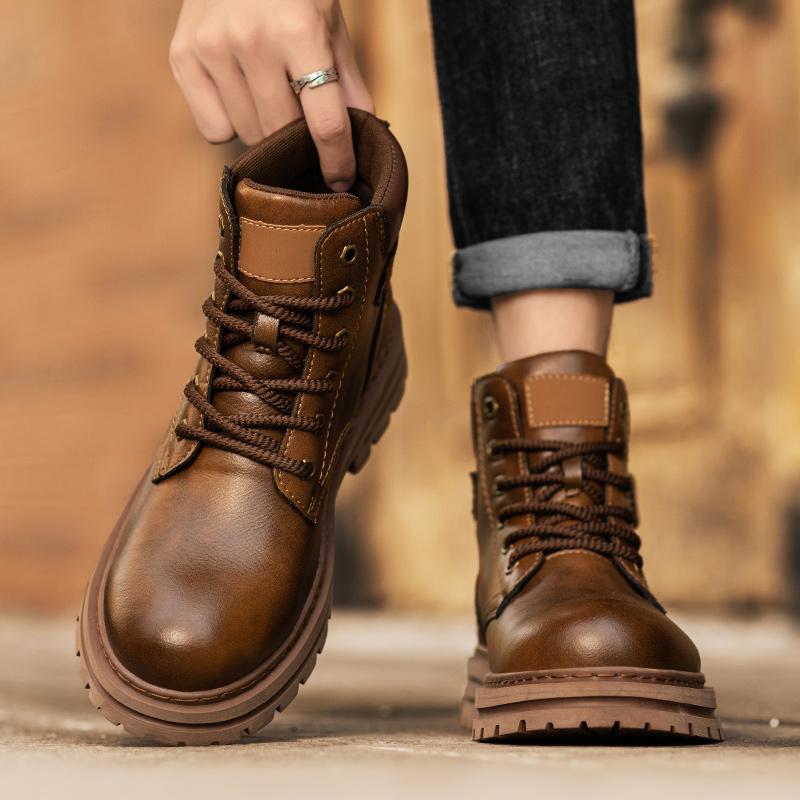 Men Platform Ankle Boots Autumn Winter British Chelsea Leather Boots Outdoor Non Slip Warm Casual Work Boot Botas Hombre