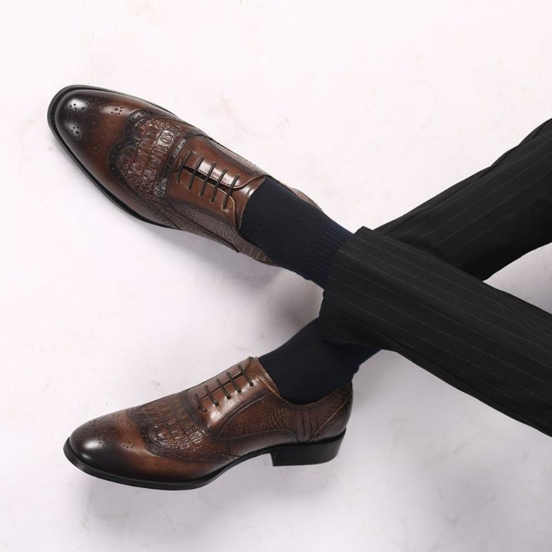 Men's Dress Shoes Crocodile Leather Oxford Shoes Lace-up Business Leather Shoes Plus Size Wedding Shoe Brogue Office Formal Shoe