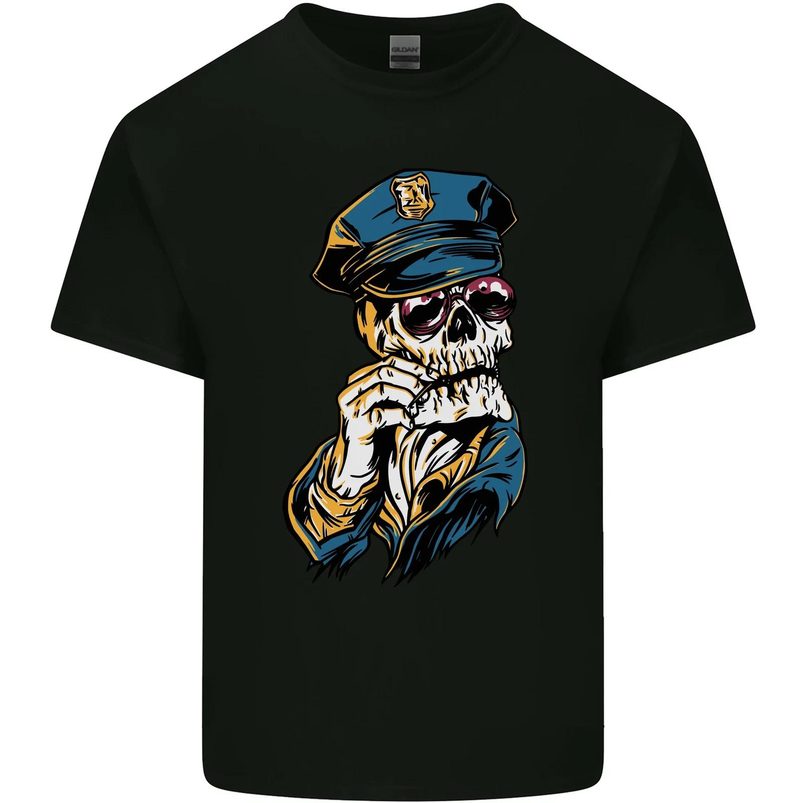 Policeman Skull Police Officer Force Kids T-Shirt Childrens L