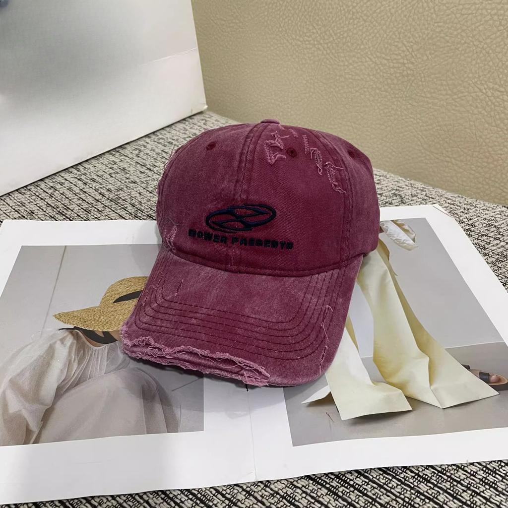 Casquette de baseball à visière souple vieillie avec broderie de lettres et bouche cassée pour femme, tendance, protection solaire et casquette de baseball à la mode