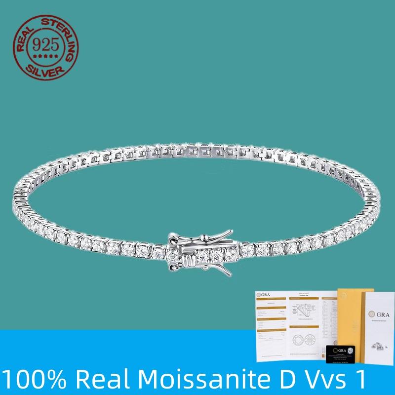 100% S925 Silver 2-6mm Real Moissanite Tennis Bracelet for Women Wedding Jewelry Christmas Exquisite Gift