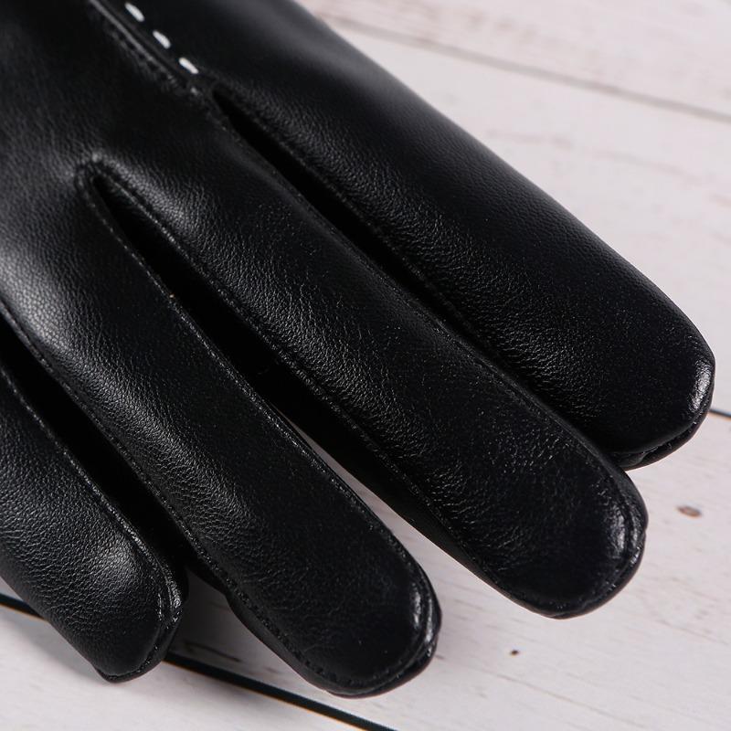 Warm Gloves Women's Leather Gloves New Bow Outdoor Riding Fleece Cold-proof Touch Screen Autumn and Winter Gloves