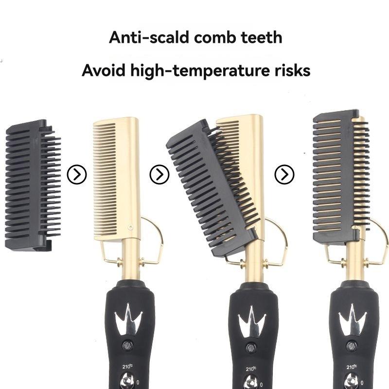 BAAM-Dual Voltage 110-220V 38W Electric Hair Straightener Comb, Wet& Dry Use Tool EU Plug
