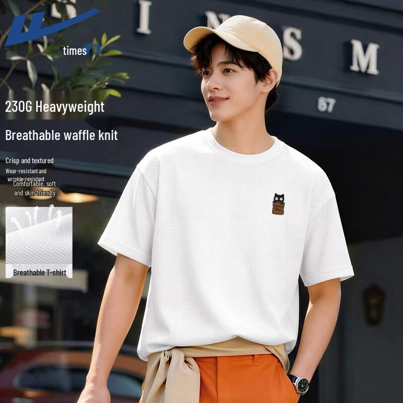 Warrior Men s 230g Waffle Knit Pocket Cat Print Short Sleeve T-Shirt 3XL