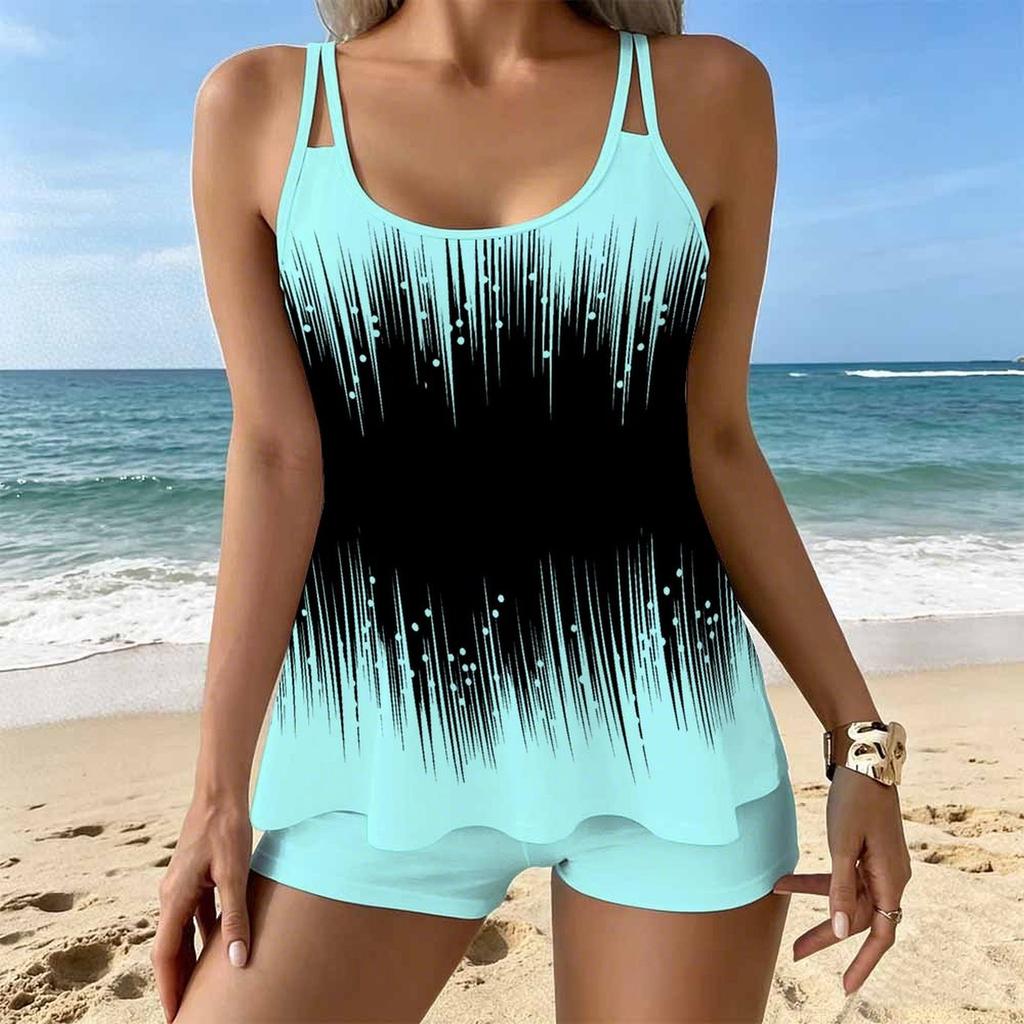 Traje de baño Tankini para mujer de 2 piezas con estampado degradado fluido Trajes de baño para vacaciones