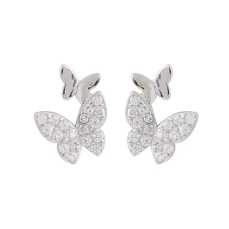 Beixi S925 Sterling Silver Butterfly Stud Earrings for Women - Mini Diamond Design for Everyday Wear