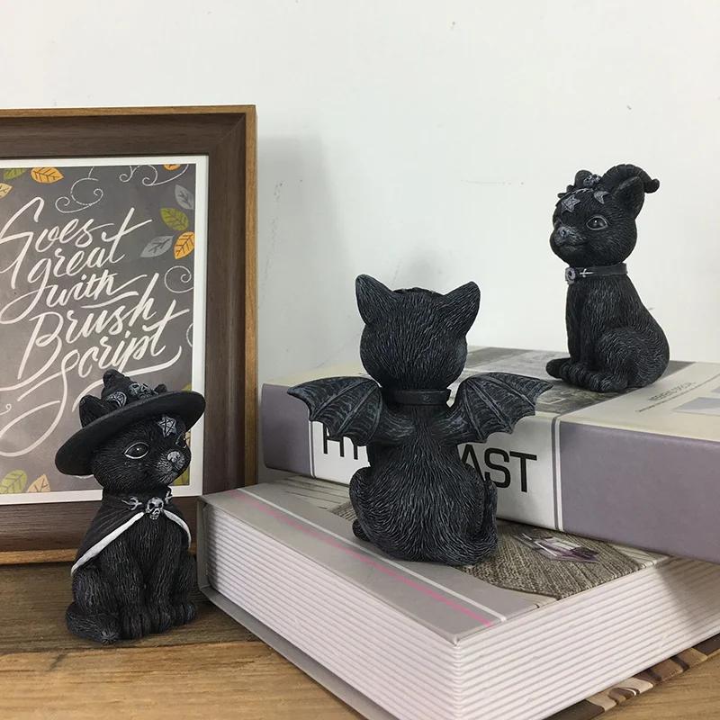 Halloween Dekorationen Magische Katzen Kunstharz Handwerk Skulpturen Fenster Tischdekorationen Rasen Garten Gartendekorationen Feiertagsgeschenk