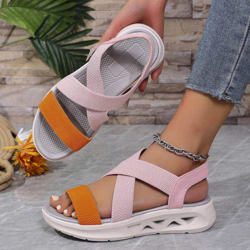 Dámské sandály s elastickým páskem a otevřenou špičkou, s měkkou podrážkou, ležérní letní obuv