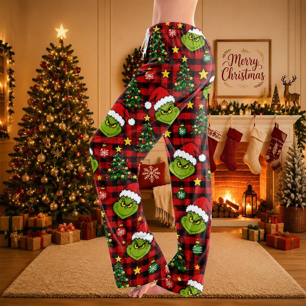 Women's Christmas Print Pants Casual Holiday Pants with No Pockets