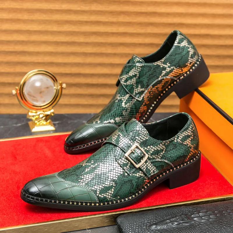 Mens Chelsea Business Leather Shoes Classic Serpentine Leather Buckle Loafers Shoes Man Oxfords Pointed Casual Shoes For Men