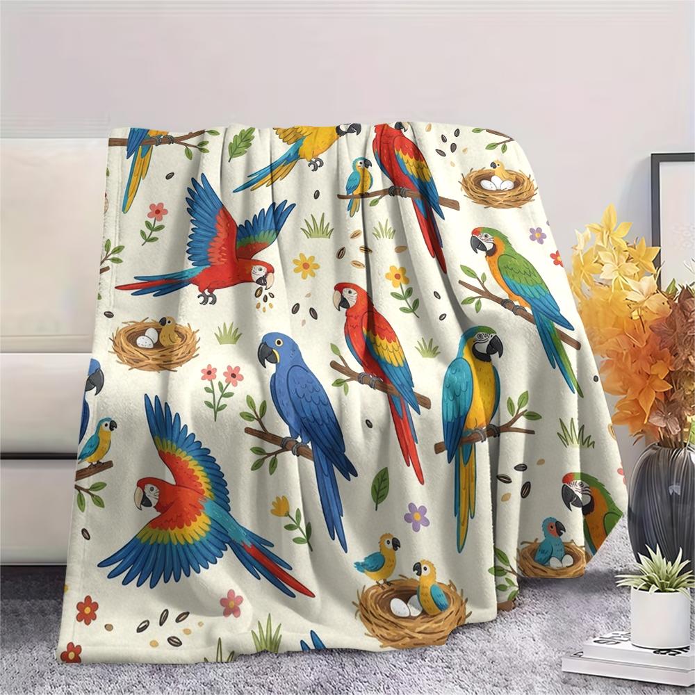 1PC Cute Parrot Print Flannel Blanket, High Quality All Seasons, Home Decor, Warmth and Comfort, Perfect for Christmas Gifts