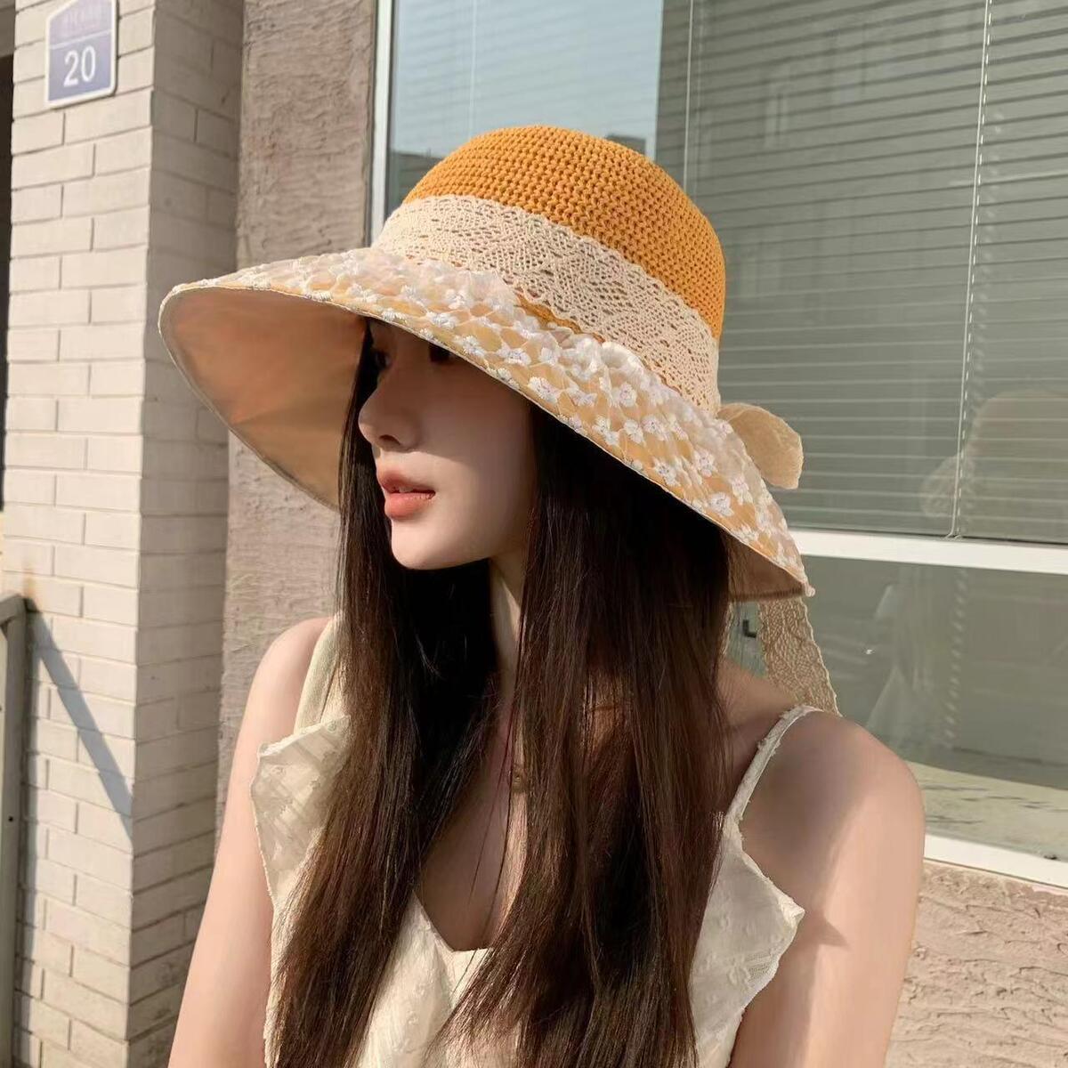 

Сетчатая шляпа-бантик для рыбалки, летняя шляпа для женщин от солнца, новая шляпа с большими полями от солнца, солнцезащитная шляпа с защитой от ультрафиолета M(56-58cm)