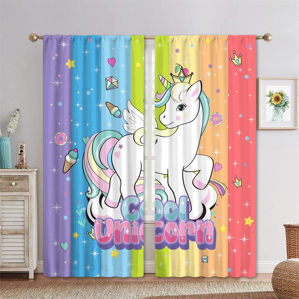 

Cute Unicorn 3D Digital Pattern Printing Bedroom Space Living Space Window Window Curtains 2 Panelss High Quality Material 100W130H(CM)40x51in&Rod Pocket