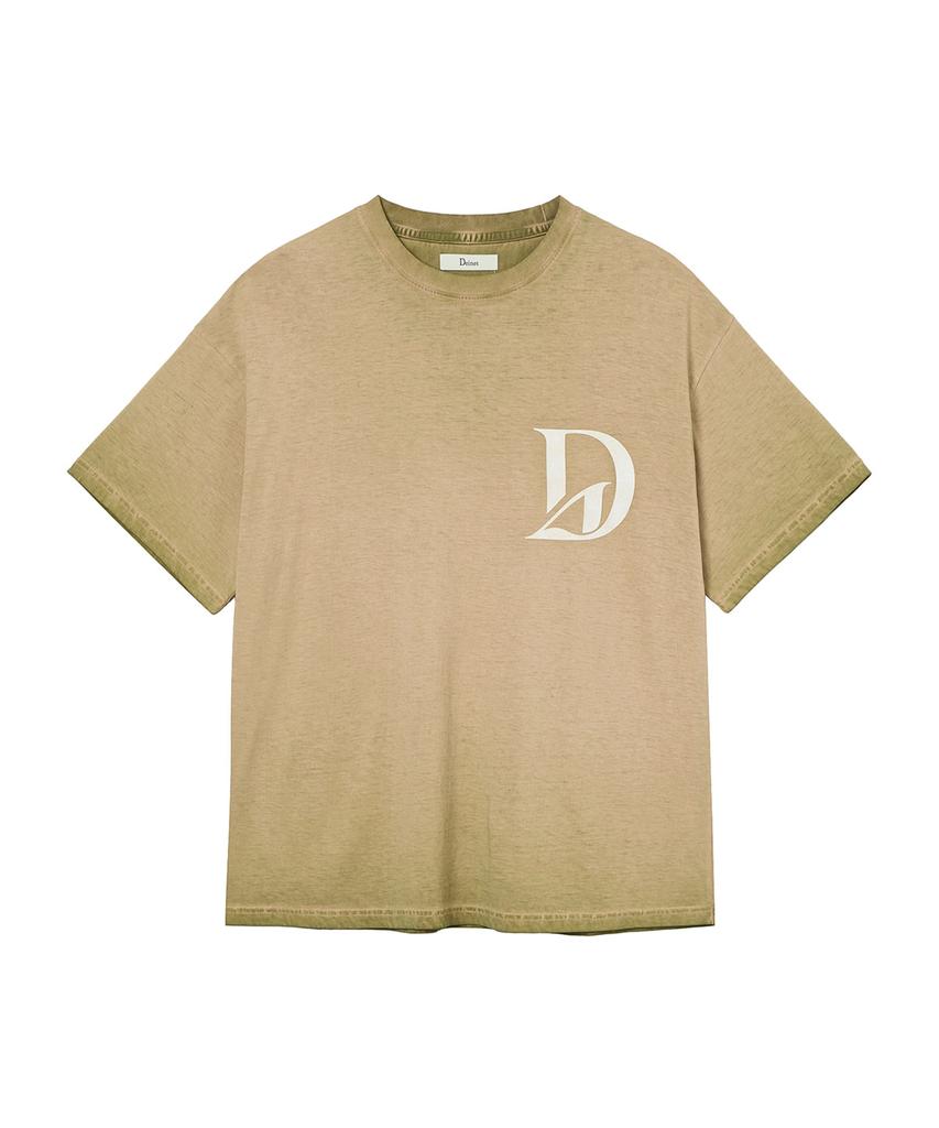 DEINET Washed Logo T-Shirt In Khaki
