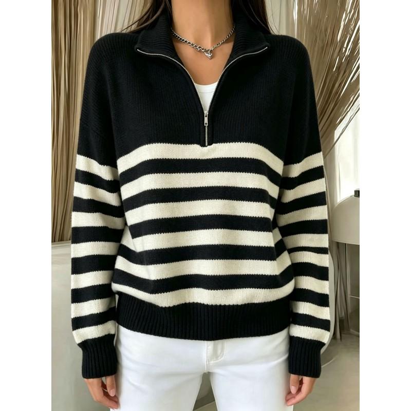 Womens Striped Color Block Sweater Loose Vintage Lazy Knitwear Fall Winter Outerwear