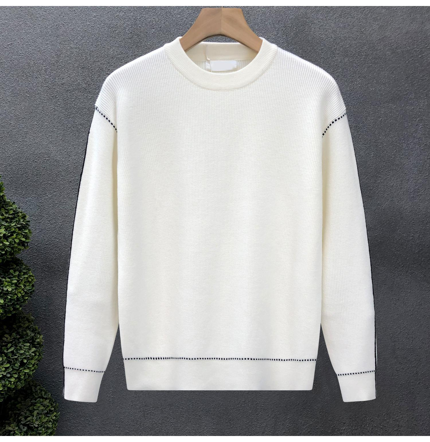 2025 Men s Cashmere Color Block Round Neck Pullover Sweater Large белый