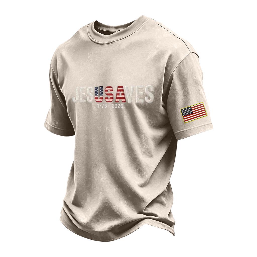 Men’s Crew Neck Short Sleeve T Shirt with USA Letter Print and American Flag Patch Cotton Casual Loose Fit Top for Everyday Wear