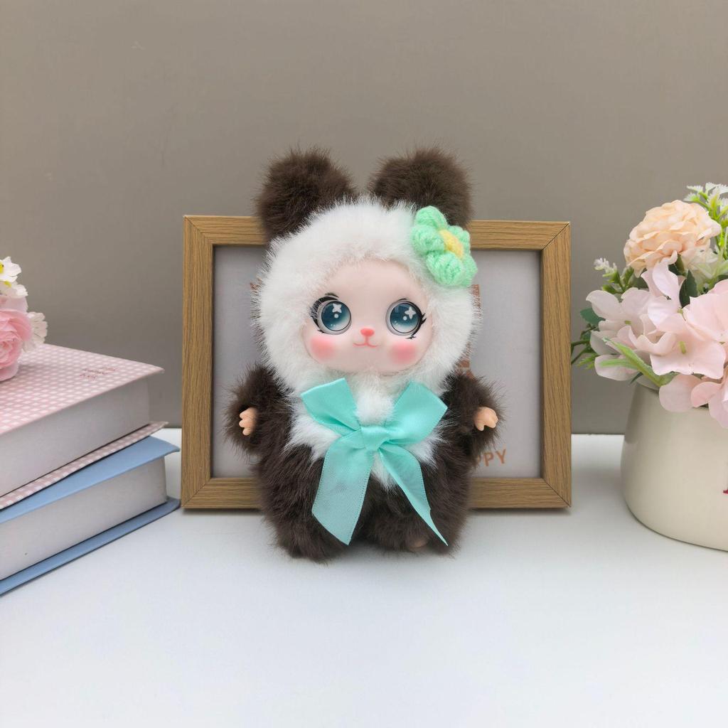 Cute Long-Eared Rabbit Doll with Bow Tie - Cat Girl Silicone Keychain Pendant Gift
