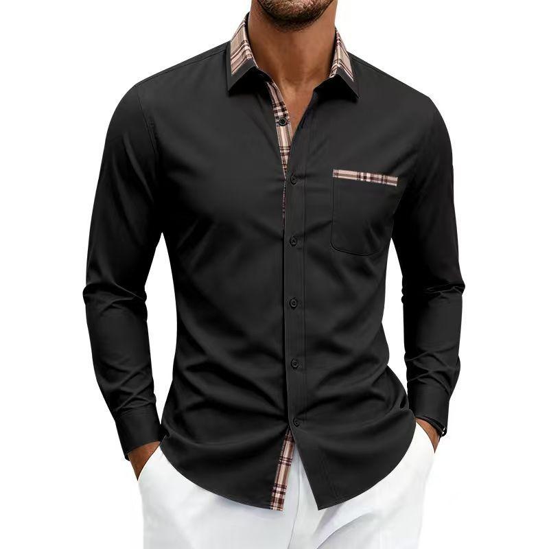 Men S Slim Fit Long Sleeve Color Block Casual Breathable Shirt