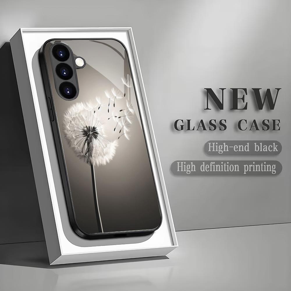 Dandelion pattern tempered glass phone case suitable for Samsung GalaxyS26 S25 S24 S23 S22 S20FE/Ultra/Plus anti drop back cover
