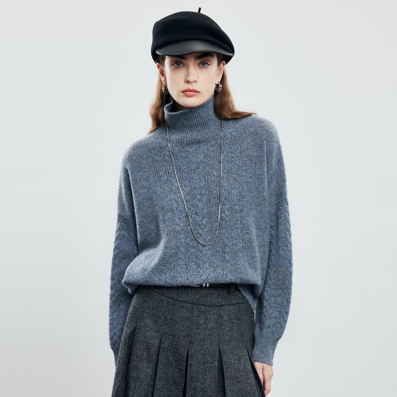 PALUOPO Women's High-Neck Cable Knit Cashmere Sweater