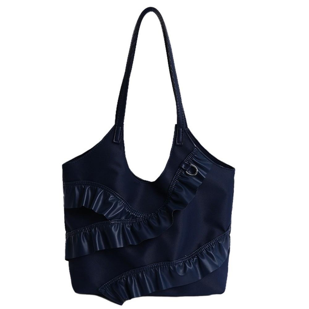 

Stylish Frill Shoulder Bag Pu Leather Women s Handbag Versatile Ruffle Tote Bag Armpit Bag темно-синий