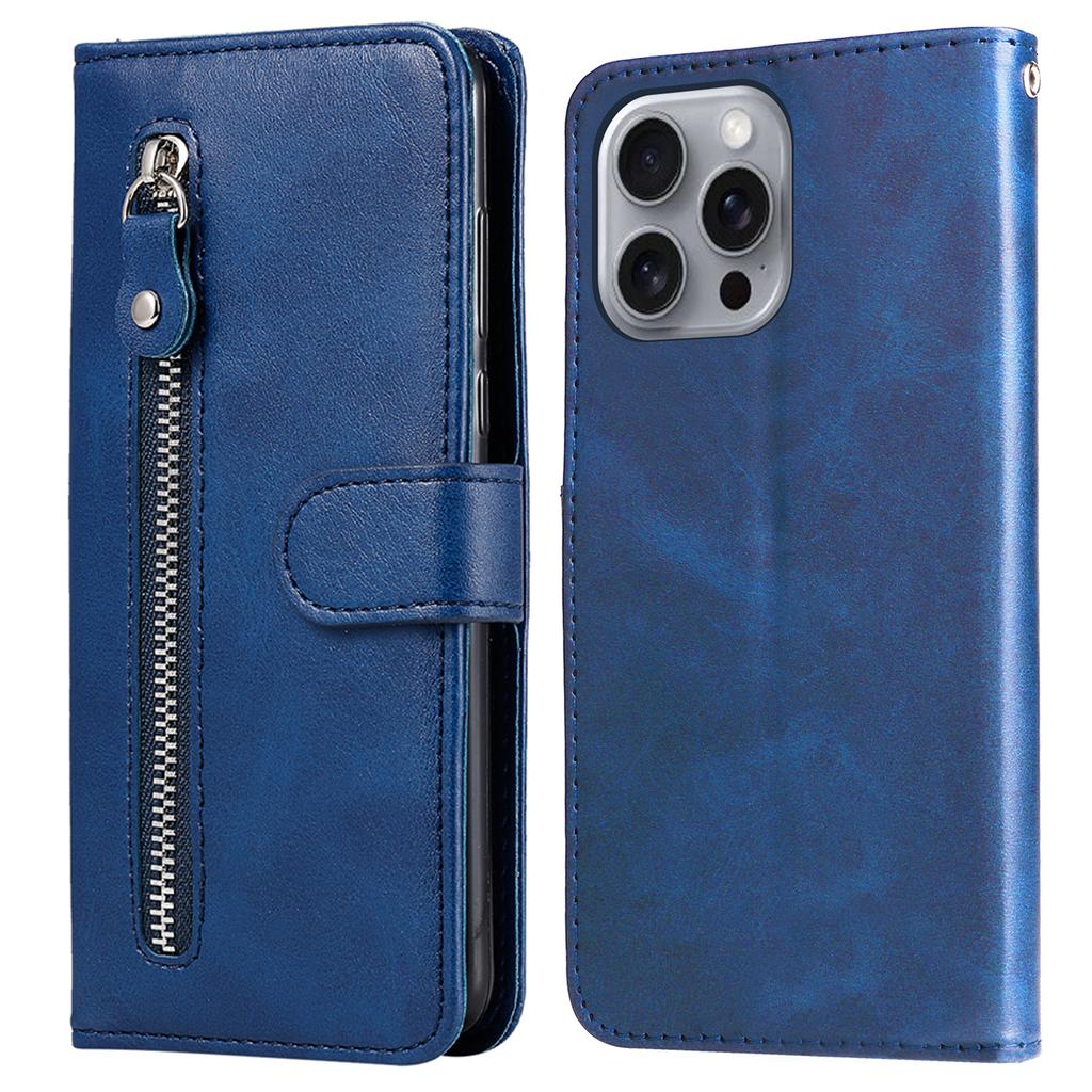 Für iPhone 16 Pro Max Hülle Reißverschlusstasche Flip Stoßfest Leder Handyhülle
