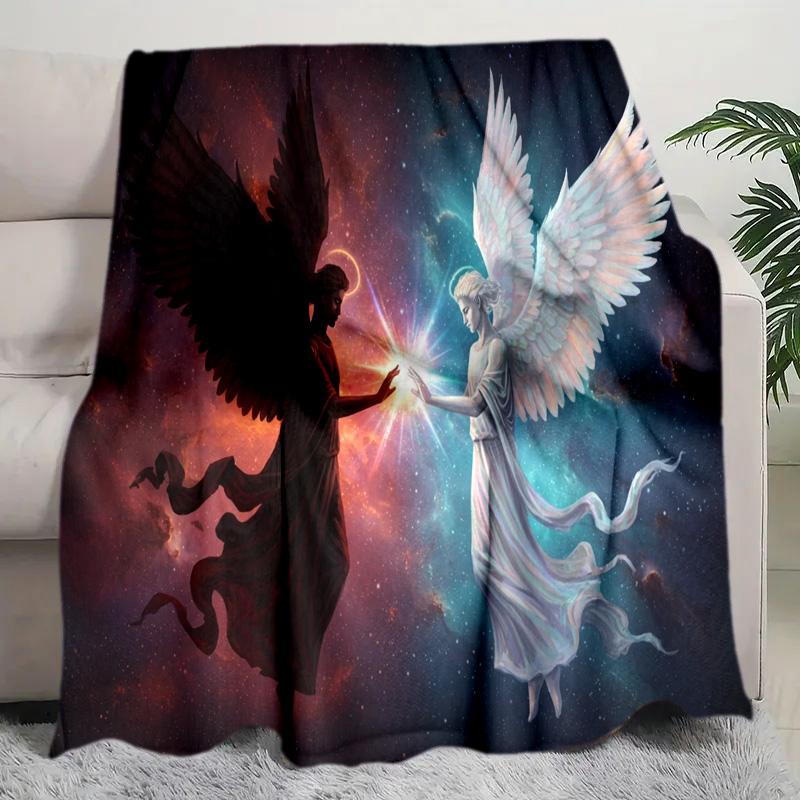 Angel Devil Fantasy Art Print Blanket Soft Comfortable All Seasons Couch Office Nap Travel Blanket Birthday Gift Christmas Present