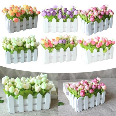 Stylish Wooden Fence Artificial Rose Bud Flowers Lifelike and Detailed Suitable for Weddings and Special Events