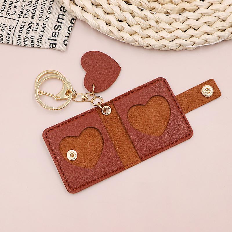 1PC Mini Photo Album Portable DIY Pockets Storage Bag Charms Cute Keychain Gift Faux Leather Memorial Photo Album Multicolor