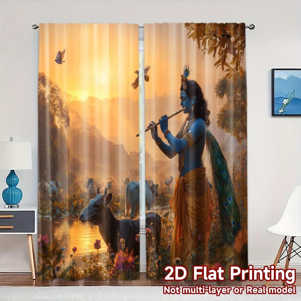 

2pcs 2D FLAT PRINTING Curtains (Without Rod) Pastoral Harmony Popular Curtain Cloth Yarn Curtains Home Decor Perfect for 100*130 HOOK 1pcs