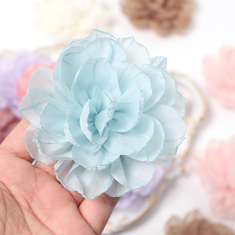 3/5Pcs 10cm Handmade Big Chiffon Fabric Artificial Flowers Head for Headwear Wedding Dress Hats Home Decoration DIY Accessories
