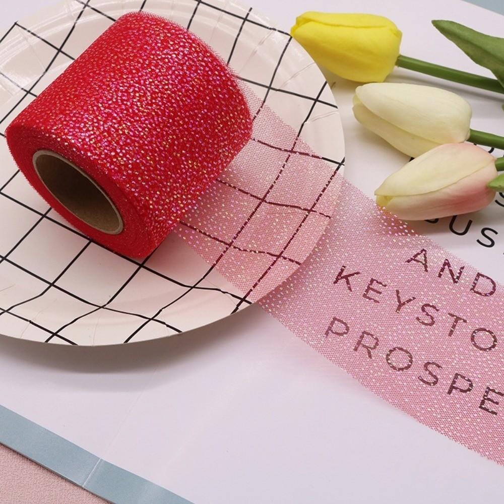 6CM 25Yards Glitter Dot Tulle Roll DIY Craft Gifts Packaging Material New Crystal Sequin Ribbons