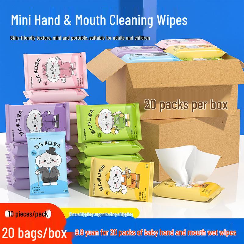 Portable Thickened Baby Wet Wipes - 10 Sheets for Infants & Toddlers, Hand & Mouth Use