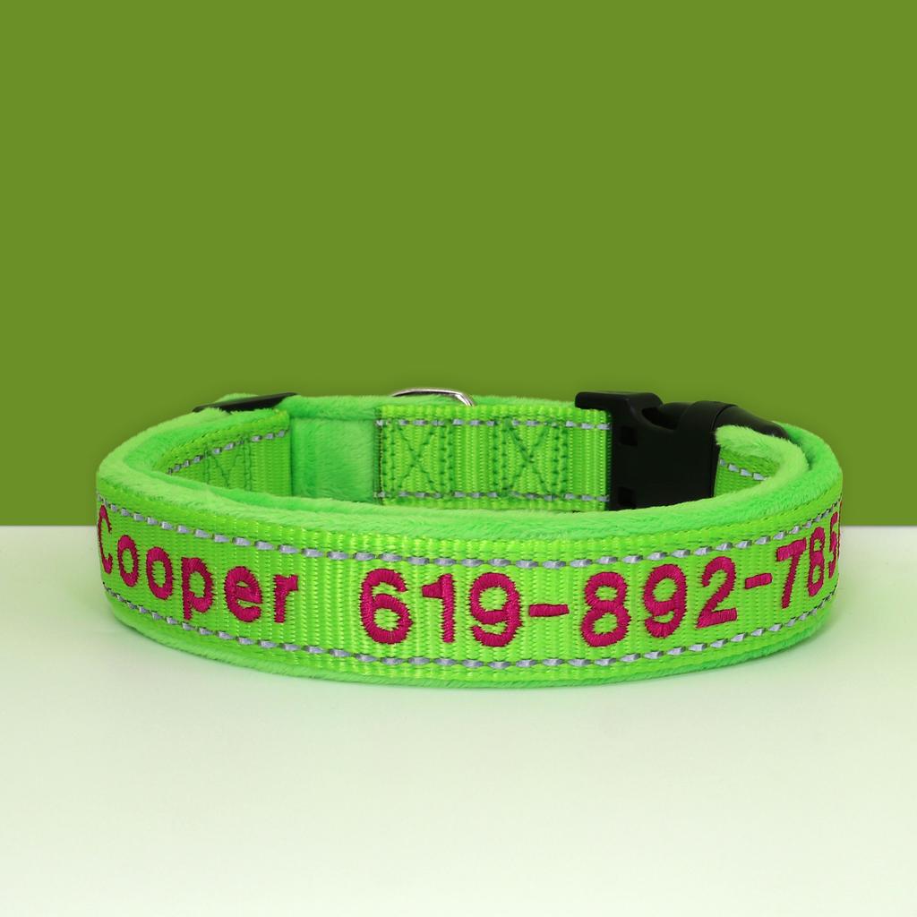 Embroidered Dog Collar Soft Padded Dogs Customized Collars Reflective Pet Necklace Night Safety For Small Medium Large Dogs Pug