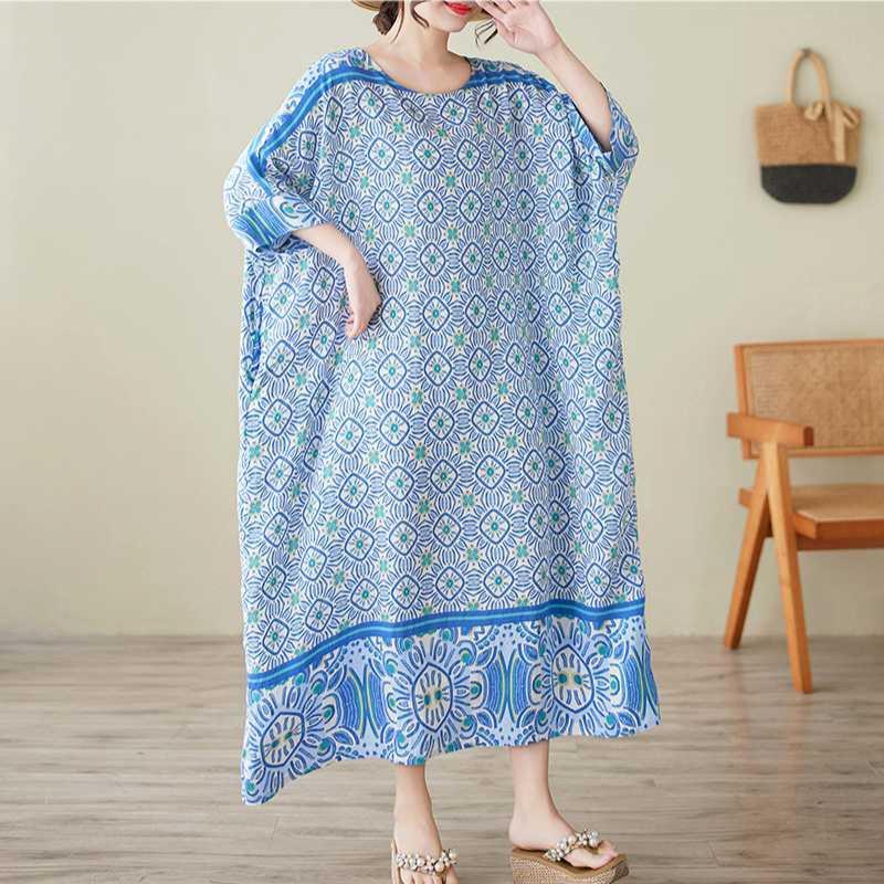 Summer Dress with Round Neck and Loose Shoulder Sleeves