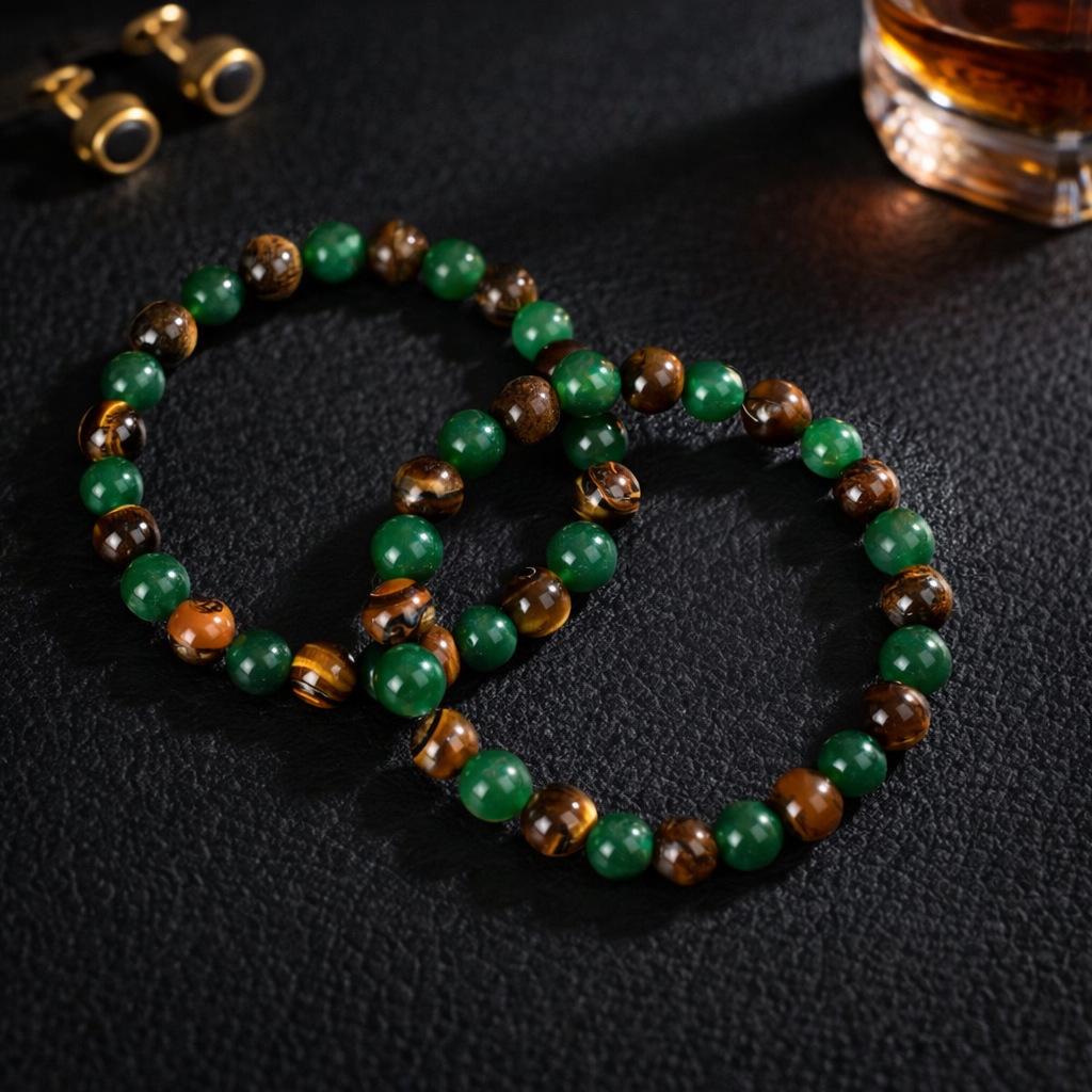 Green Aventurine & Tiger Eye Wealth Bracelet - 8mm Elastic Cord, High-End Feel