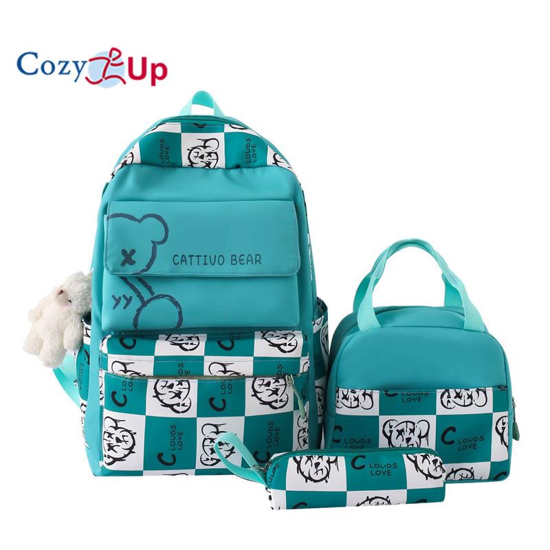 

Комплект из 3 предметов, износостойкий, снижающий нагрузку, контрастный цвет, рюкзак большой вместимости, изолированная сумка для обеда, женский 30x44x14cm розовый