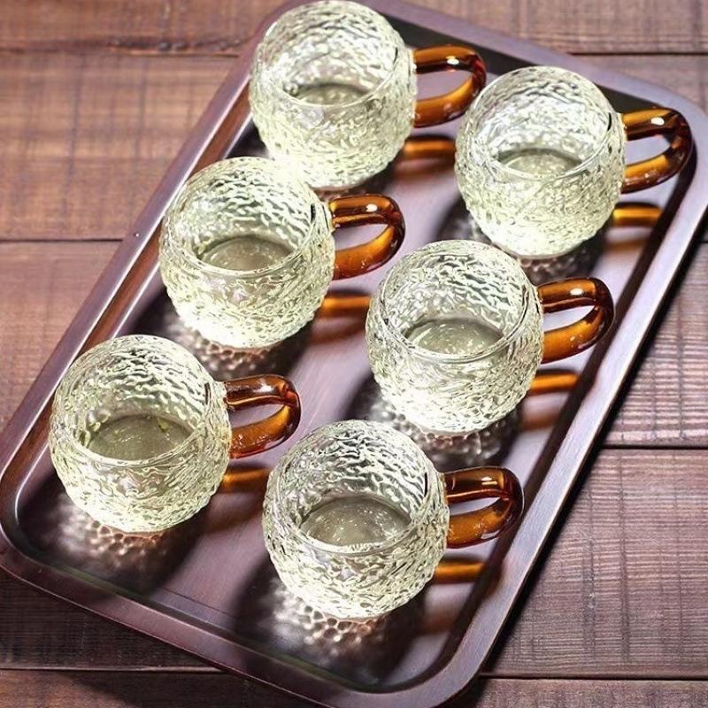 Japanese Style Heat Resistant 6pcs Package High Temperature and Explosion-proof Hammered Glass Tea Cup Borosilicate Cups Kitchen