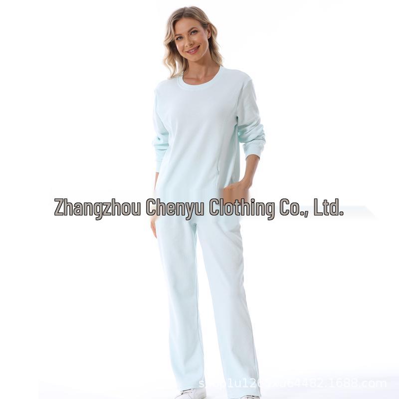 Maternity Fashion Spring/Autumn Two-Piece: Breastfeeding-Friendly Sweatshirt & Wide-Leg Pants Set for 2025